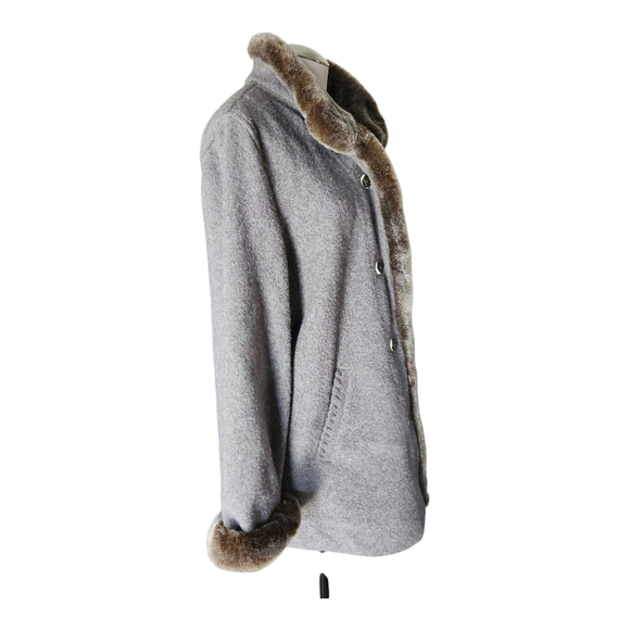 J. Jill Wool Blend Coat with Faux Fur Trim Gray Brown Size Large - Picture 3 of 10